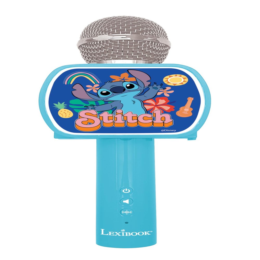 Lexibook, Disney Stitch, Bluetooth Microphone with Voice Changing Function, Built-in Speaker, Phone Holder Included, Blue, MIC240D