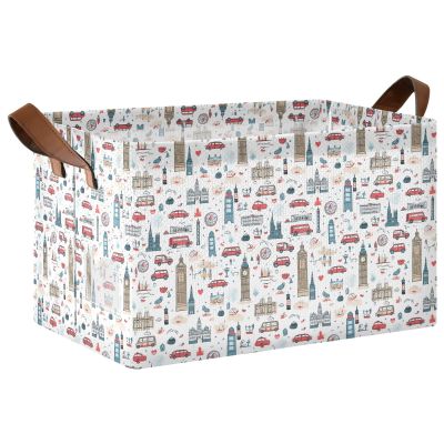 ALAZA Cartoon Big Ben London Cityscape Rectangular Closet Storage Box Storage Bin Basket Storage Cube with Leather Handles Nursery Storage Laundry Hamper 2 Piece