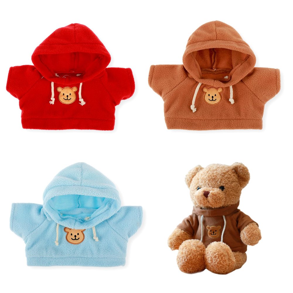 PEOVLVN 3 Pcs Build a Bear Clothes, Stuffed Animal Clothes Bear Hoodie Sweater Cute Tiny Clothes Fit Most 12-16 Inch Bears Make Your Own Plush Bears Outfits Accessories (red, blue, brown)
