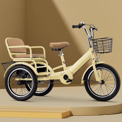 LSQXSS 3 Wheels Bicycle,Rickshaw Tricycle with Pedals,Tandem Trike with Back seat,seat with Belt and armrest,Front and Rear Wheel Brakes,Outdoor Cruiser Bike,Pneumatic tire Spoke Wheels