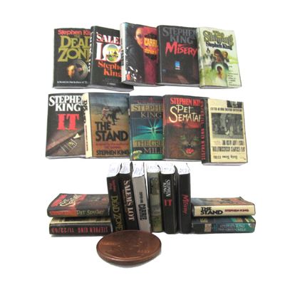 10 pc Prop Books Set Miniature Dollhouse Books 1/12 Scale Faux Books Horror Novel Set by Little Things of Interest
