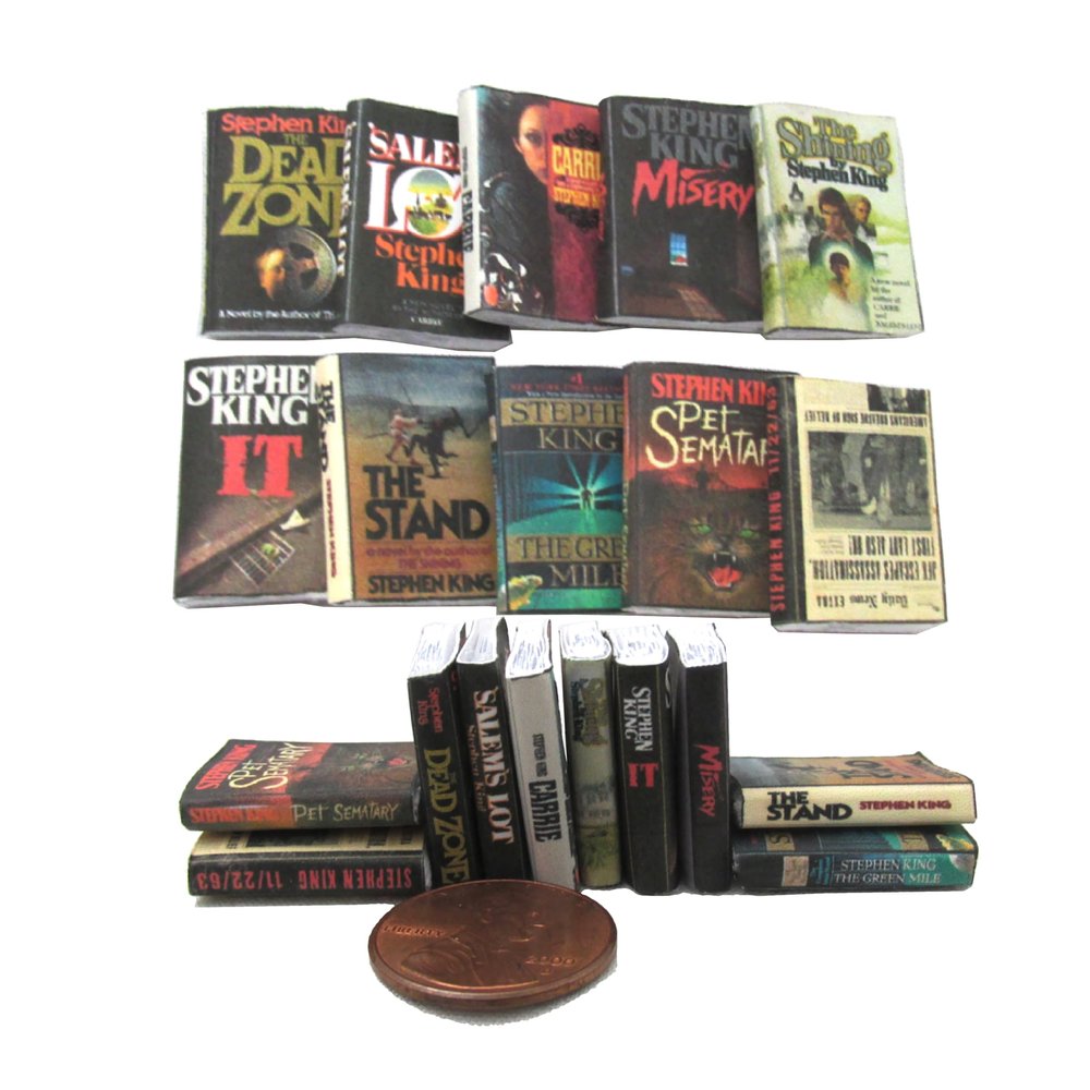 10 pc Prop Books Set Miniature Dollhouse Books 1/12 Scale Faux Books Horror Novel Set by Little Things of Interest