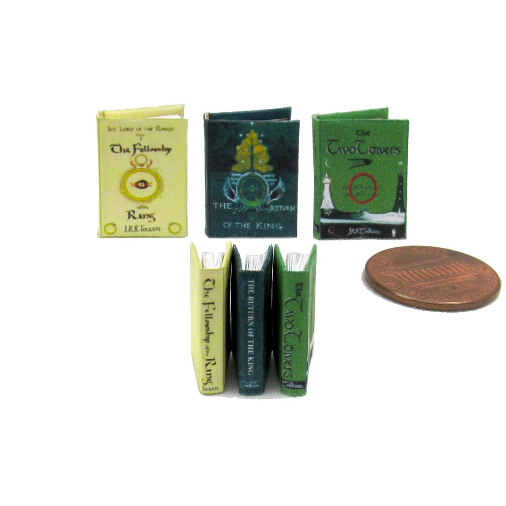 3 Pc Miniature 1/12 Scale Dollhouse Accessory Illustrated Readable Book Set Epic Fantasy Trilogy by Little Things of Interest