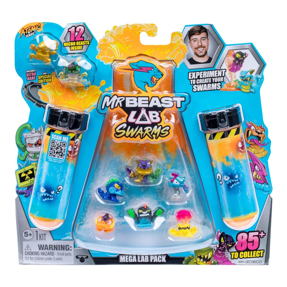 MrBeast Lab Swarms Series 2, Atomic Series 12 Pack - Night Fright Panther, Add Water, Shake The Test Tube and Reveal 2 of 12, 1-inch (2.5 cm) MrBeast Swarms Collectible Micro Beasts. 85+ to Collect!