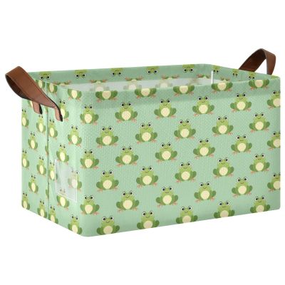 ALAZA Colorful Frog Rectangular Closet Storage Box Storage Bin Basket Storage Cube with Leather Handles Nursery Storage Laundry Hamper 2 Piece