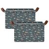 ALAZA Fish Navy Blue Rectangular Closet Storage Box Storage Bin Basket Storage Cube with Leather Handles Nursery Storage Laundry Hamper 2 Piece view 2