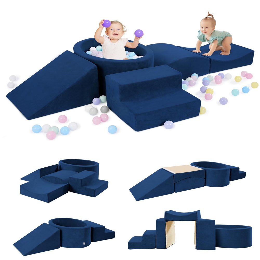 Elftopia Foam Climbing Blocks with Ball Pit Designed for Toddlers Aged 1-3 -Great for Indoor Crawling, Inside Foam Playground Set for Little Ones to Active Playing -(Balls NOT Included) Navy