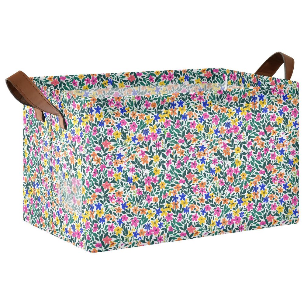 ALAZA Beautiful Leaf Blossom Flower Rectangular Closet Storage Box Storage Bin Basket Storage Cube with Leather Handles Nursery Storage Laundry Hamper 2 Piece