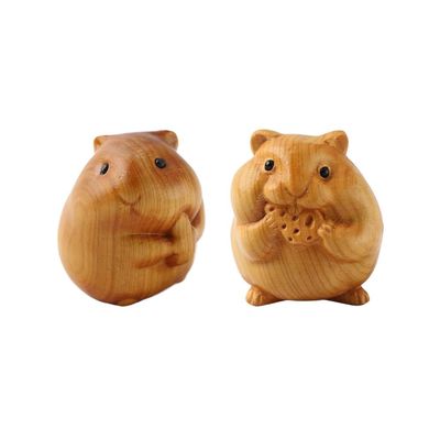 Ximimark 2pc Cute Foodie Hamster Ornament, Wood Handle Home Gift Decoration, Crafts Art Ornaments, Wooden Desktop Ornament for Office and Home