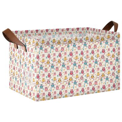 ALAZA Bird Owl Leaf Branch Rectangular Closet Storage Box Storage Bin Basket Storage Cube with Leather Handles Nursery Storage Laundry Hamper 2 Piece