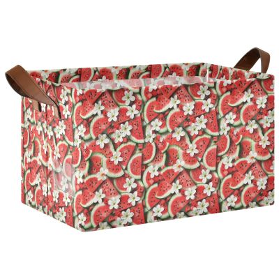 ALAZA Blossom Floral Watermelon Rectangular Closet Storage Box Storage Bin Basket Storage Cube with Leather Handles Nursery Storage Laundry Hamper 2 Piece