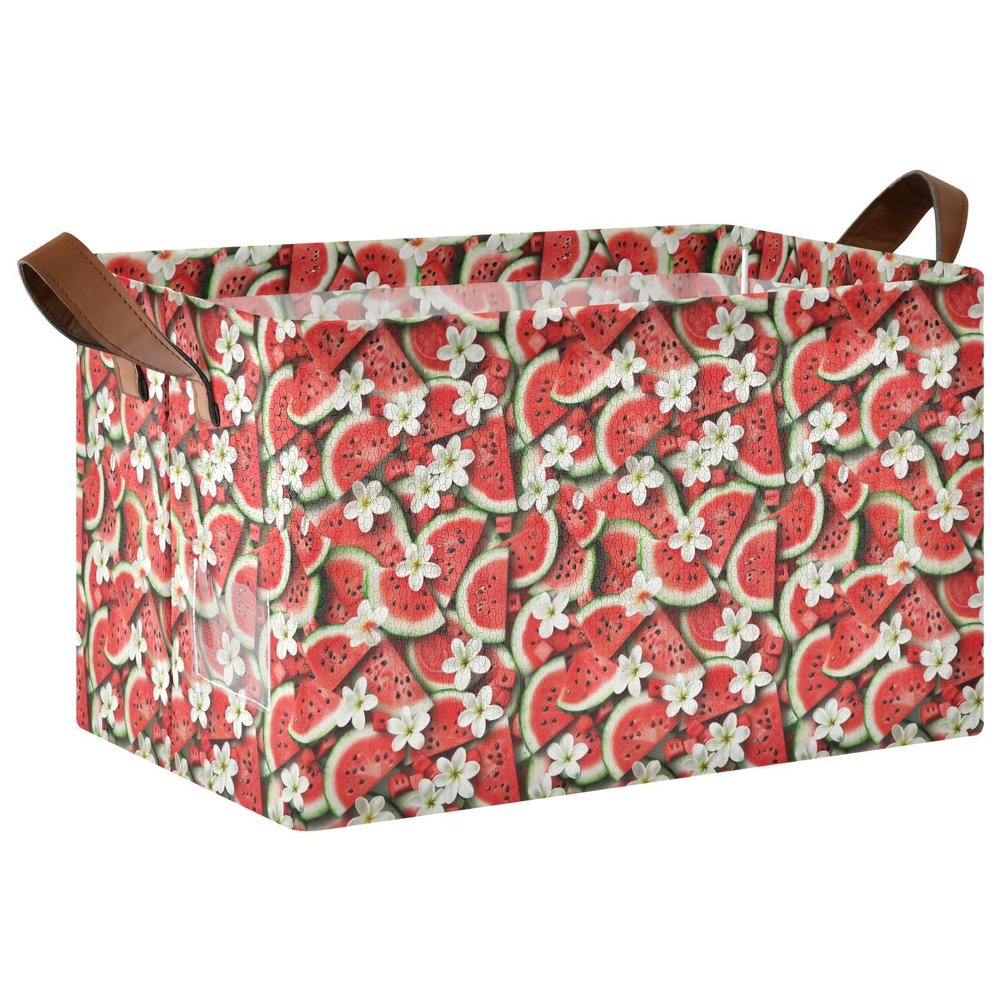 ALAZA Blossom Floral Watermelon Rectangular Closet Storage Box Storage Bin Basket Storage Cube with Leather Handles Nursery Storage Laundry Hamper 2 Piece