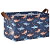 ALAZA Orange Blue Star Shark Fish Rectangular Closet Storage Box Storage Bin Basket Storage Cube with Leather Handles Nursery Storage Laundry Hamper 2 Piece view 1