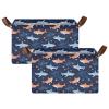 ALAZA Orange Blue Star Shark Fish Rectangular Closet Storage Box Storage Bin Basket Storage Cube with Leather Handles Nursery Storage Laundry Hamper 2 Piece view 2