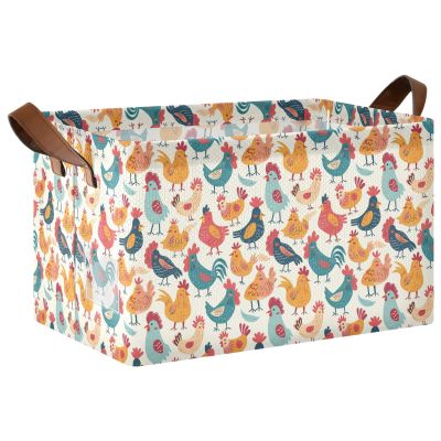 ALAZA Chicken Rooster Blossom Rectangular Closet Storage Box Storage Bin Basket Storage Cube with Leather Handles Nursery Storage Laundry Hamper 2 Piece