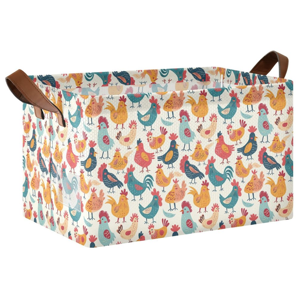 ALAZA Chicken Rooster Blossom Rectangular Closet Storage Box Storage Bin Basket Storage Cube with Leather Handles Nursery Storage Laundry Hamper 2 Piece