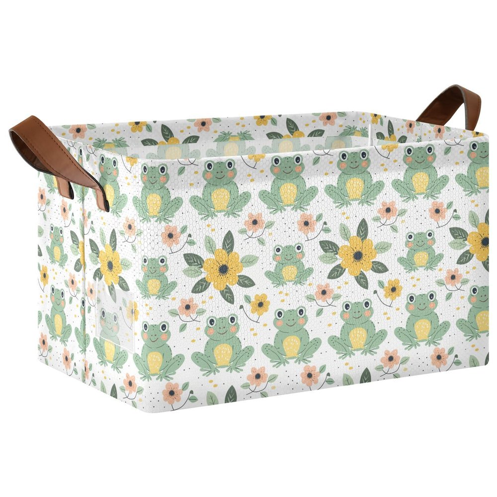 ALAZA Beautiful Blossom Frog Rectangular Closet Storage Box Storage Bin Basket Storage Cube with Leather Handles Nursery Storage Laundry Hamper 2 Piece