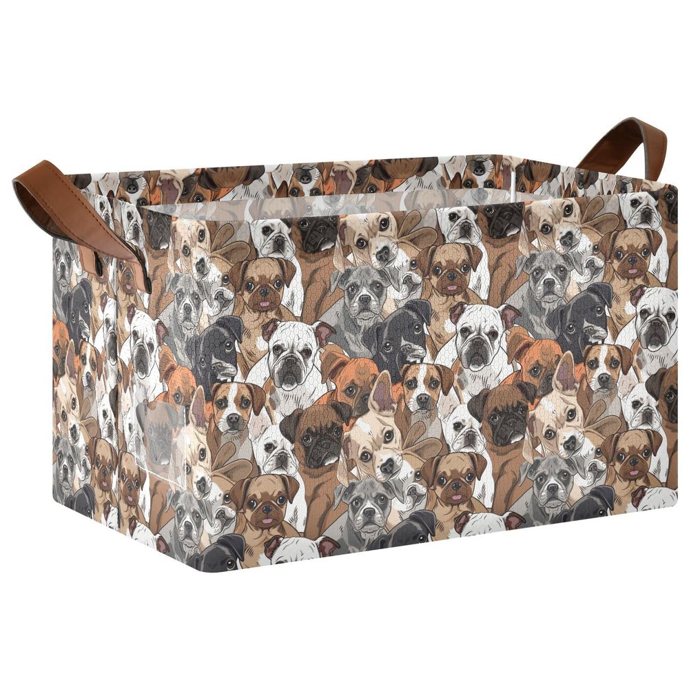 ALAZA Black Brown Pug Dog Rectangular Closet Storage Box Storage Bin Basket Storage Cube with Leather Handles Nursery Storage Laundry Hamper 2 Piece