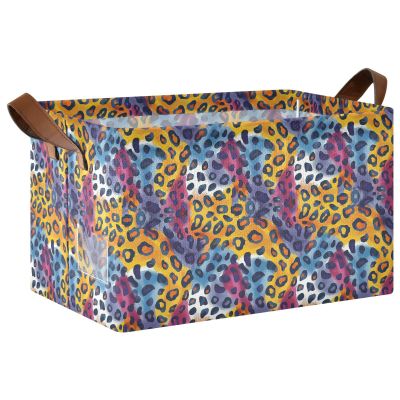ALAZA Colored Leopard Print Rectangular Closet Storage Box Storage Bin Basket Storage Cube with Leather Handles Nursery Storage Laundry Hamper 2 Piece