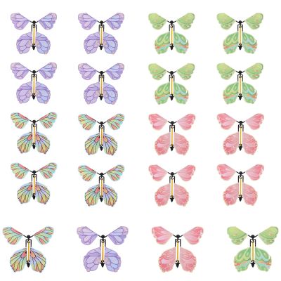 Dimeho 20 Pcs Flying Butterfly Toys, Wind Up Flying Butterfly Surprise Card in The Book Colorful Rubber Band Powered Gifts Butterfly Fairy Flying Toy Christmas Wedding Birthday Surprise Gifts