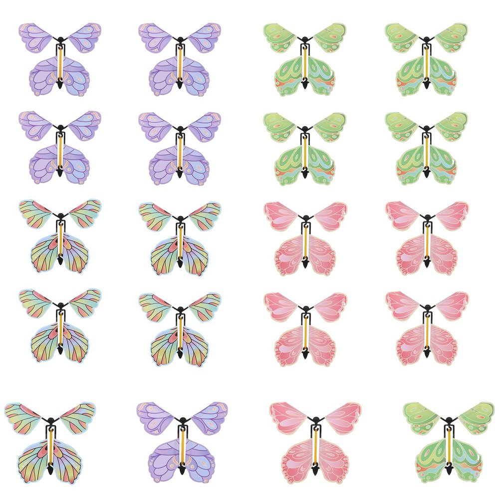 Dimeho 20 Pcs Flying Butterfly Toys, Wind Up Flying Butterfly Surprise Card in The Book Colorful Rubber Band Powered Gifts Butterfly Fairy Flying Toy Christmas Wedding Birthday Surprise Gifts