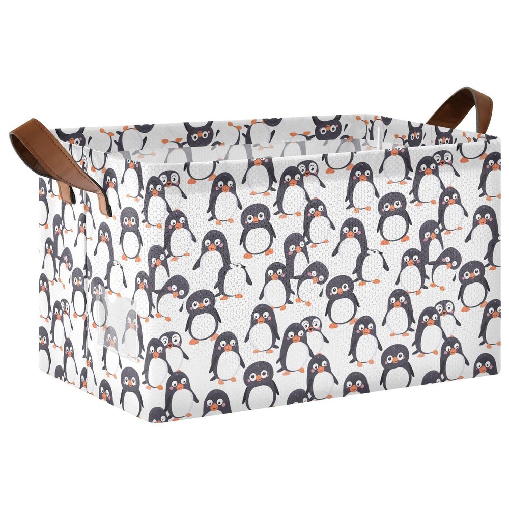 ALAZA Hipster Penguin White Rectangular Closet Storage Box Storage Bin Basket Storage Cube with Leather Handles Nursery Storage Laundry Hamper 2 Piece