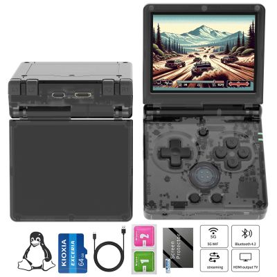 RG35XXSP Handheld Game Console RG35XX SP Clamshell Retro Game Console with 64G TF Card Preloaded Games 5532 Portable Gaming Console with 3.5 inch Screen 3300mAh Battery 5G WiFi Bluetooth HD Black