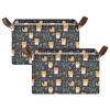 ALAZA Cute Cat Kitten Blossom Leaf Rectangular Closet Storage Box Storage Bin Basket Storage Cube with Leather Handles Nursery Storage Laundry Hamper 2 Piece view 2