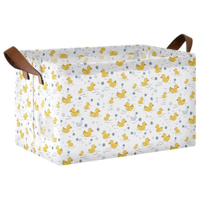 ALAZA Duck Polka Dots White Rectangular Closet Storage Box Storage Bin Basket Storage Cube with Leather Handles Nursery Storage Laundry Hamper 2 Piece