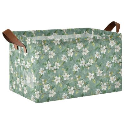 ALAZA Blossom Flower Leaf Green Rectangular Closet Storage Box Storage Bin Basket Storage Cube with Leather Handles Nursery Storage Laundry Hamper 2 Piece