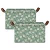 ALAZA Blossom Flower Leaf Green Rectangular Closet Storage Box Storage Bin Basket Storage Cube with Leather Handles Nursery Storage Laundry Hamper 2 Piece view 2