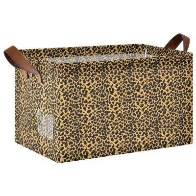 ALAZA Black Leopard Print Yellow Rectangular Closet Storage Box Storage Bin Basket Storage Cube with Leather Handles Nursery Storage Laundry Hamper 2 Piece
