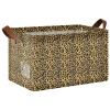 ALAZA Black Leopard Print Yellow Rectangular Closet Storage Box Storage Bin Basket Storage Cube with Leather Handles Nursery Storage Laundry Hamper 2 Piece view 1