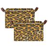 ALAZA Brown Leopard Print Yellow Rectangular Closet Storage Box Storage Bin Basket Storage Cube with Leather Handles Nursery Storage Laundry Hamper 2 Piece view 2