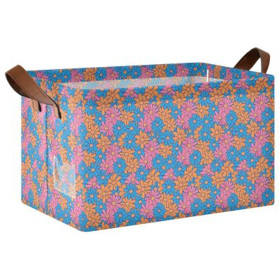 ALAZA Blue Orange Blossom Flower Rectangular Closet Storage Box Storage Bin Basket Storage Cube with Leather Handles Nursery Storage Laundry Hamper 2 Piece