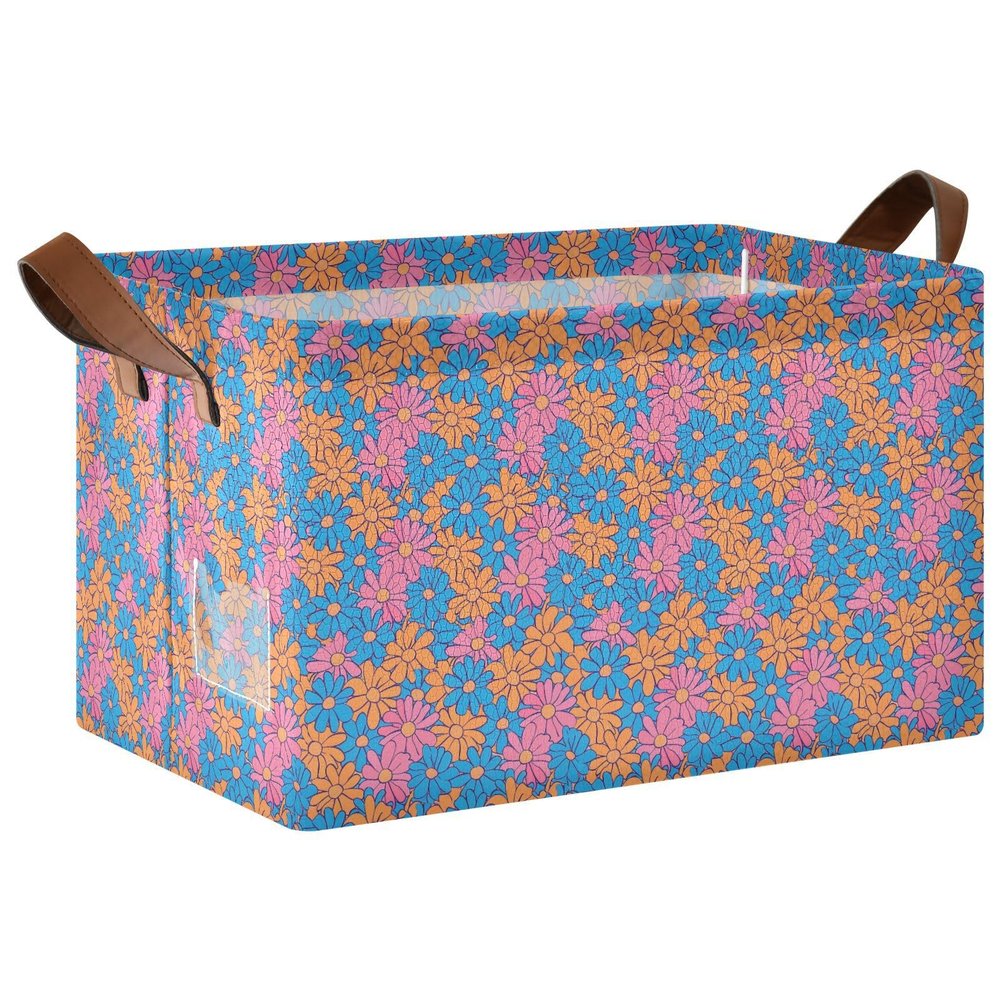 ALAZA Blue Orange Blossom Flower Rectangular Closet Storage Box Storage Bin Basket Storage Cube with Leather Handles Nursery Storage Laundry Hamper 2 Piece