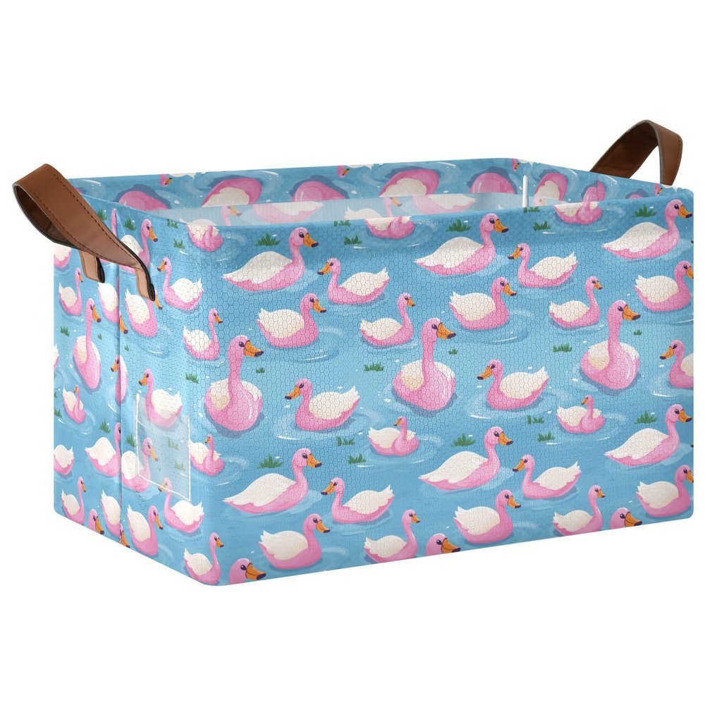 ALAZA Duck Blue Rectangular Closet Storage Box Storage Bin Basket Storage Cube with Leather Handles Nursery Storage Laundry Hamper 2 Piece