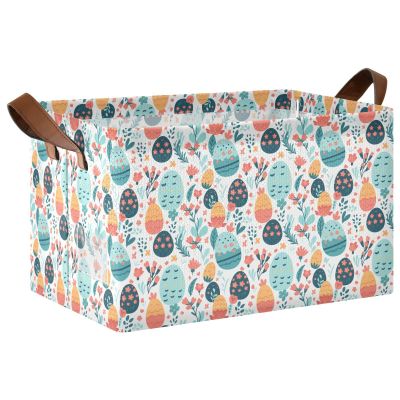 ALAZA Flower Blossom Egg Floral Easter Rectangular Closet Storage Box Storage Bin Basket Storage Cube with Leather Handles Nursery Storage Laundry Hamper 2 Piece