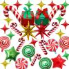 34 Pcs Christmas Foil Balloons Set, Christmas Round Swirl Candy Cane Gift Box and Explosion Star Mylar Balloons, Red Green Gold Xmas Party Decorations for New Year Holiday Theme Party Decor Supplies view 1