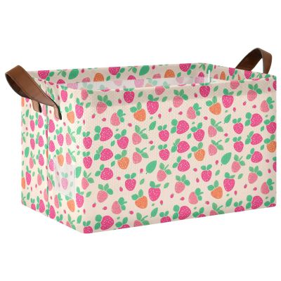 ALAZA Cute Leaf Strawberry Rectangular Closet Storage Box Storage Bin Basket Storage Cube with Leather Handles Nursery Storage Laundry Hamper 2 Piece