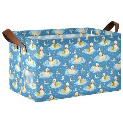 ALAZA Blue Wave Duck Rectangular Closet Storage Box Storage Bin Basket Storage Cube with Leather Handles Nursery Storage Laundry Hamper 2 Piece