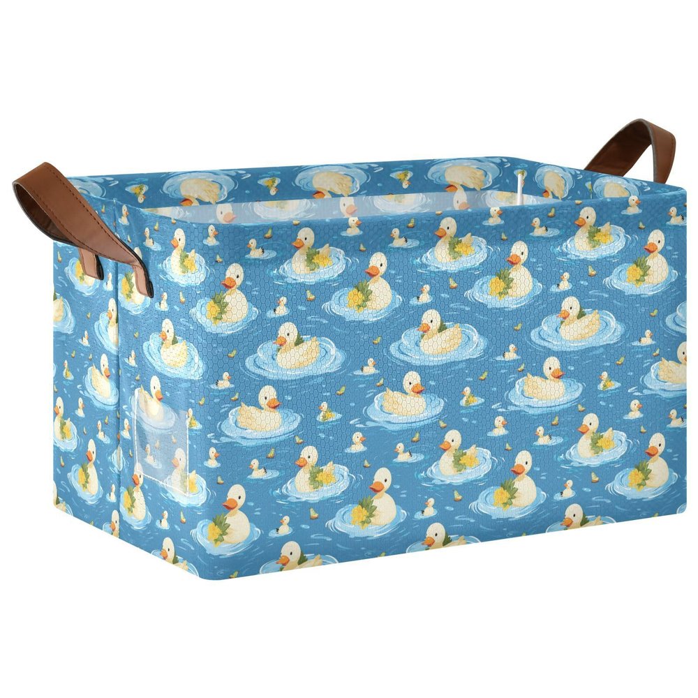 ALAZA Blue Wave Duck Rectangular Closet Storage Box Storage Bin Basket Storage Cube with Leather Handles Nursery Storage Laundry Hamper 2 Piece