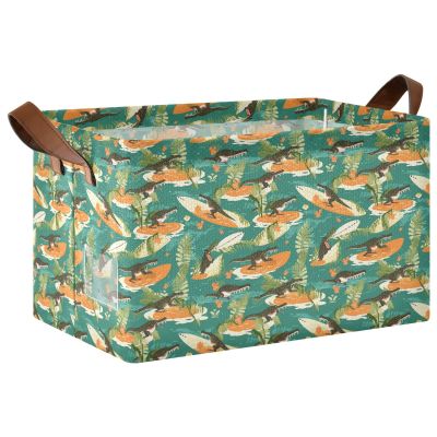 ALAZA Crocodile Palm Leaves Boat Rectangular Closet Storage Box Storage Bin Basket Storage Cube with Leather Handles Nursery Storage Laundry Hamper 2 Piece