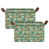 ALAZA Crocodile Palm Leaves Boat Rectangular Closet Storage Box Storage Bin Basket Storage Cube with Leather Handles Nursery Storage Laundry Hamper 2 Piece view 2