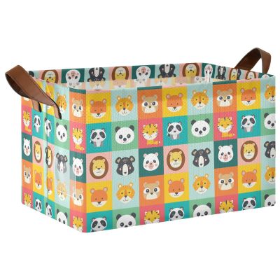 ALAZA Animal Panda Tiger Lion Rectangular Closet Storage Box Storage Bin Basket Storage Cube with Leather Handles Nursery Storage Laundry Hamper 2 Piece