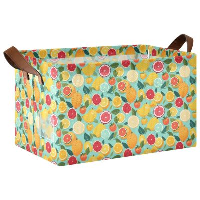 ALAZA Funny Fruit Lemon Rectangular Closet Storage Box Storage Bin Basket Storage Cube with Leather Handles Nursery Storage Laundry Hamper 2 Piece