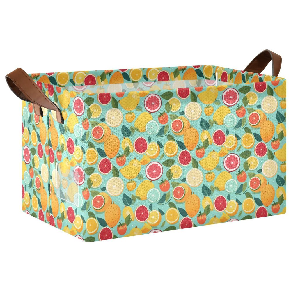 ALAZA Funny Fruit Lemon Rectangular Closet Storage Box Storage Bin Basket Storage Cube with Leather Handles Nursery Storage Laundry Hamper 2 Piece
