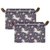ALAZA Beautiful Unicorn Star Flower Rectangular Closet Storage Box Storage Bin Basket Storage Cube with Leather Handles Nursery Storage Laundry Hamper 2 Piece view 2
