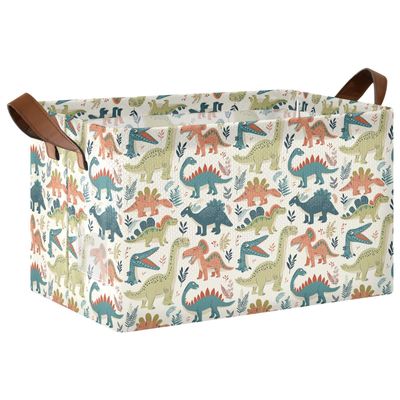 ALAZA Dinosaur Leaves Cartoon Rectangular Closet Storage Box Storage Bin Basket Storage Cube with Leather Handles Nursery Storage Laundry Hamper 2 Piece