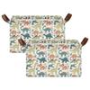 ALAZA Dinosaur Leaves Cartoon Rectangular Closet Storage Box Storage Bin Basket Storage Cube with Leather Handles Nursery Storage Laundry Hamper 2 Piece view 2